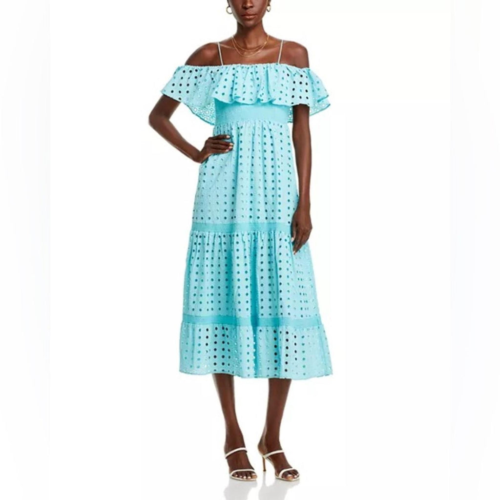 T-Tahari Eyelet Maxi Dress in Blue Haze, Size XS, NEW