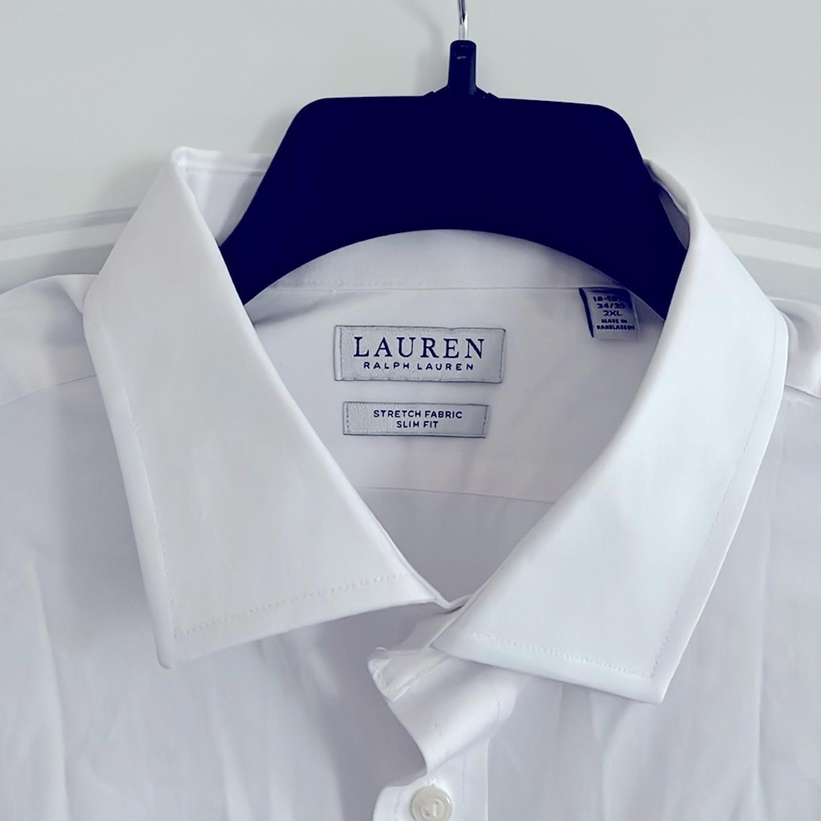 Lauren Ralph Lauren Stretch Slim Fit Dress Shirts in White, 18-18.5 (34/35) 2XL