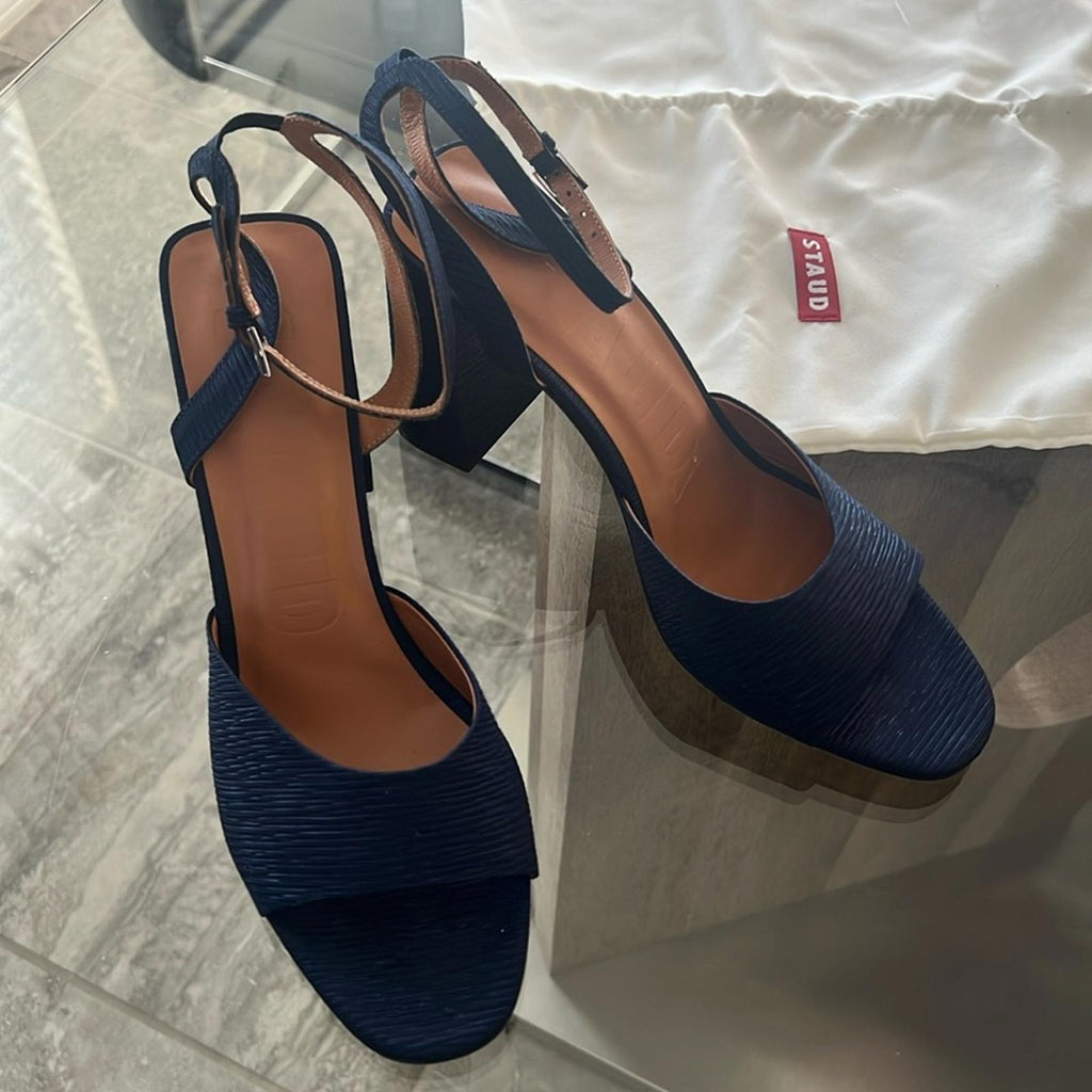 STAUD Solange NAVY High Block Heel Sandals, Size EU 40 NEW +Dust Bag SOLD OUT!