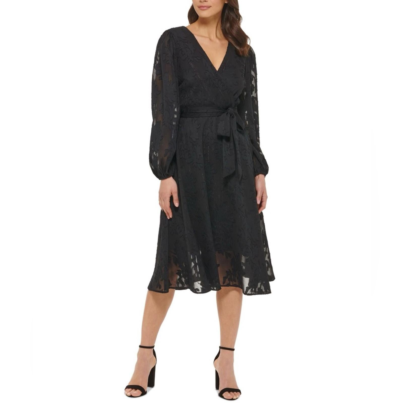 Kensie Fit & Flare Black Dress with Ballon Sleeves, Size 6 New w/Tag $138