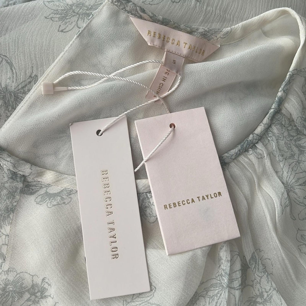 Rebecca Taylor Puff-Sleeve Silk Toile Blouse, NWT, Size S, Retail $245
