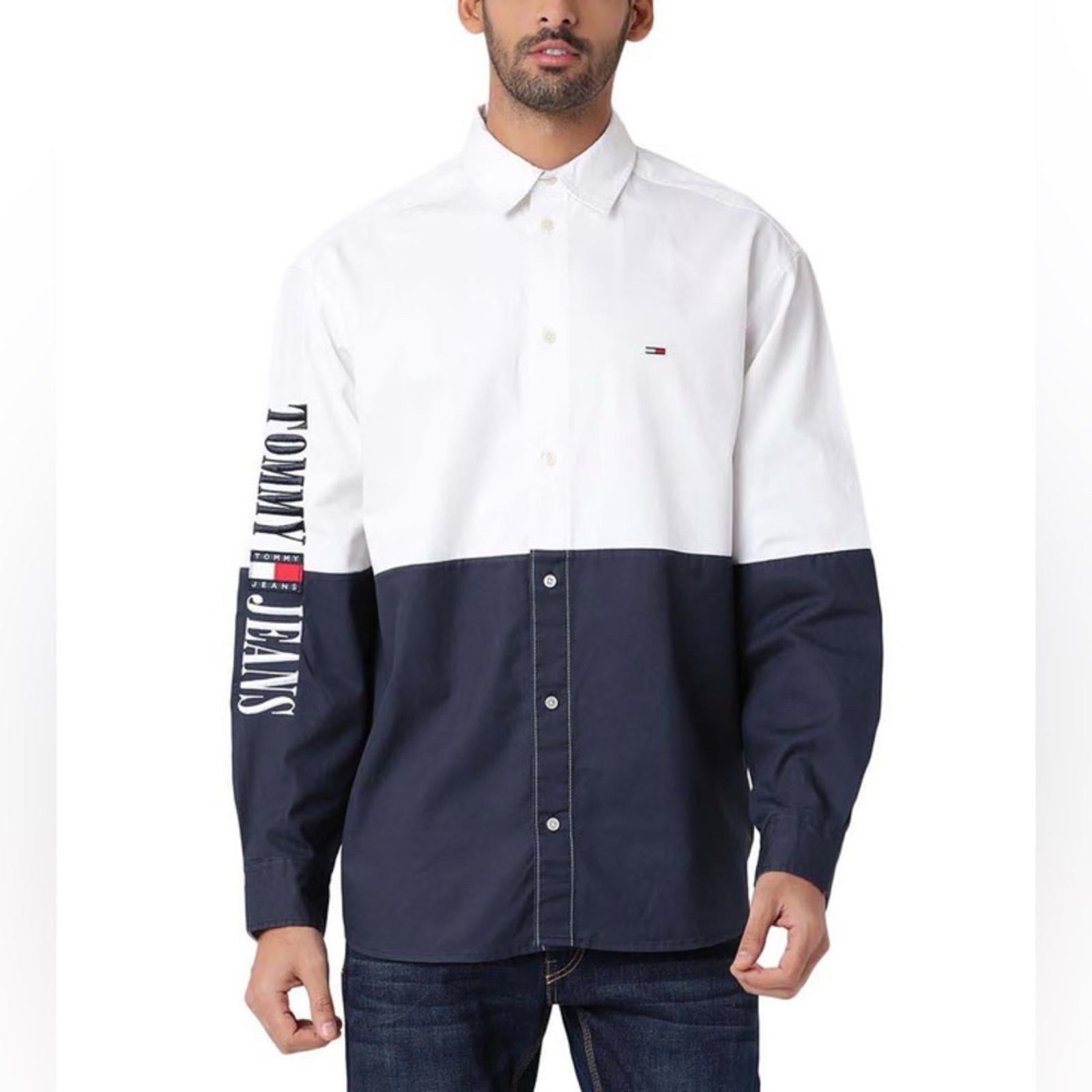 Tommy Hilfiger Adaptive Archive Color-Blocked Relaxed Shirt, White Size S NWT
