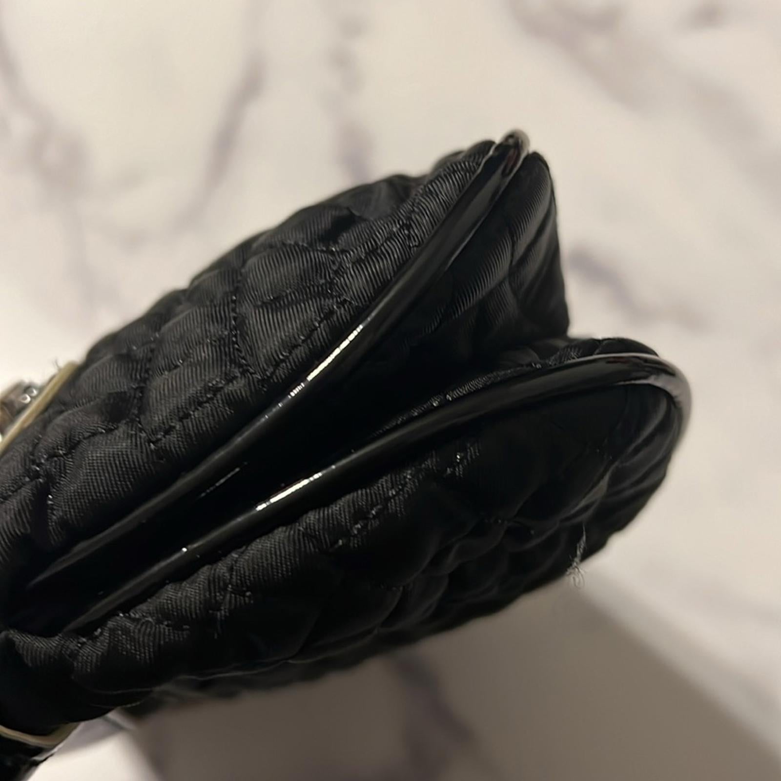 Vera Bradley Quilted Clutch Black Patent Leather Purse with Silver Tone Accents