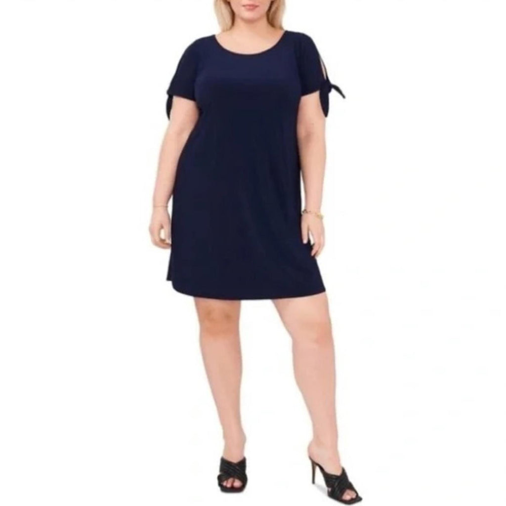 MSK Tie-Sleeve Midi Dress in Navy Blue, Size 1X EXCELLENT!