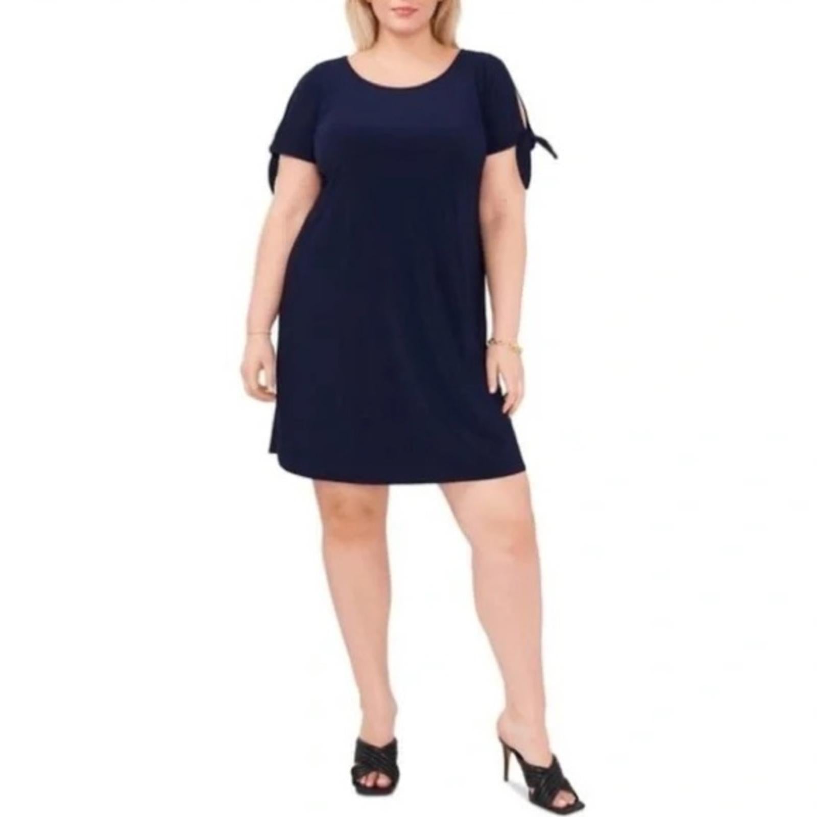 MSK Tie-Sleeve Midi Dress in Navy Blue, Size 1X EXCELLENT!