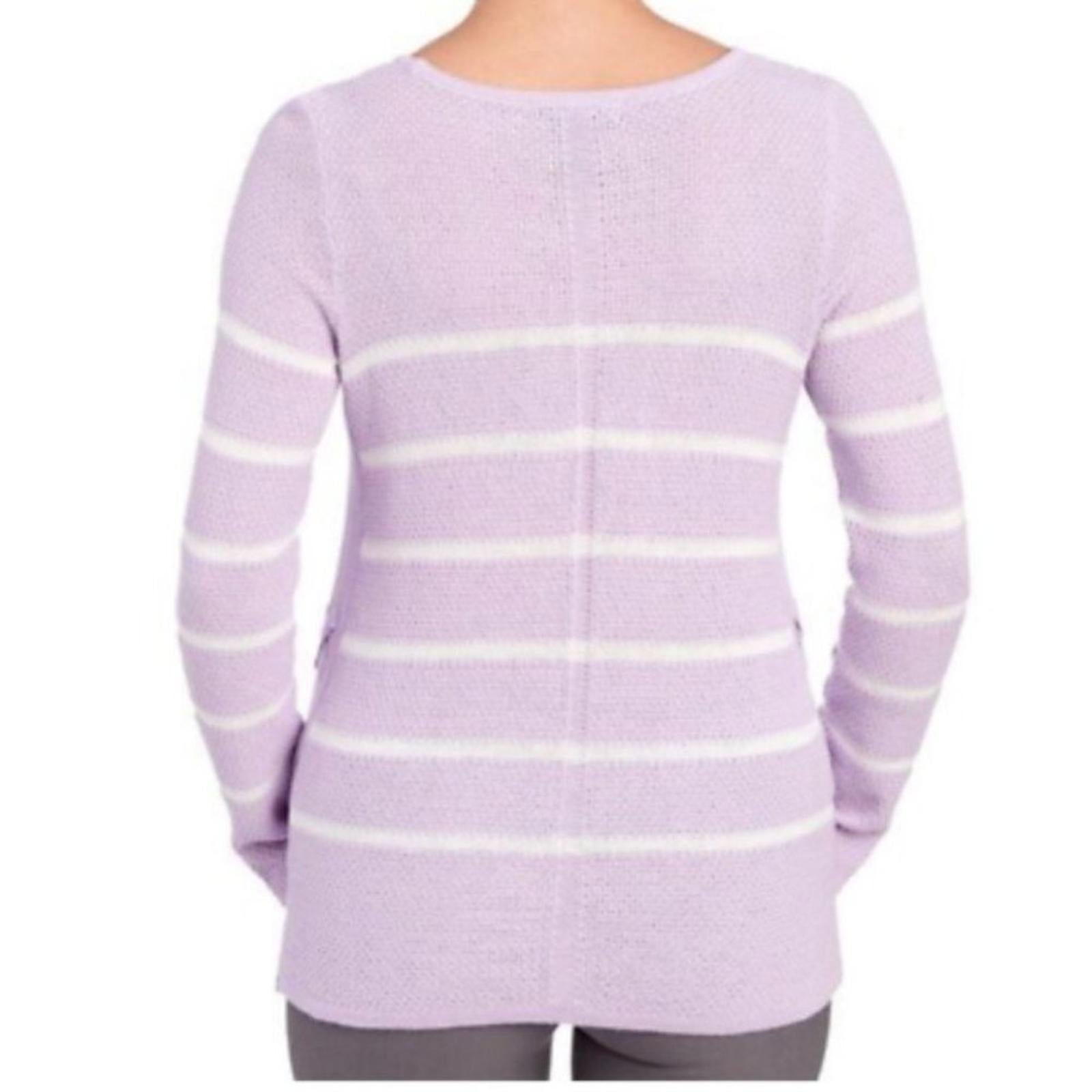 Design365 Striped Crew Neck Sweater in Violet Moon, Size L EXCELLENT!