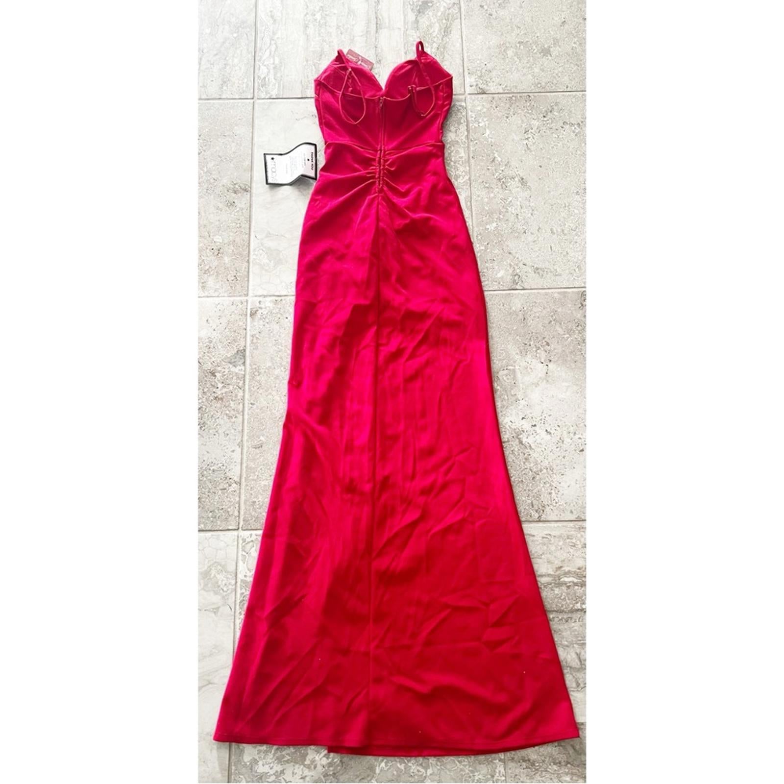 Emerald Sundae Ruched Side-Slit Slim Gown in Red, Size XS NEW w/Tag