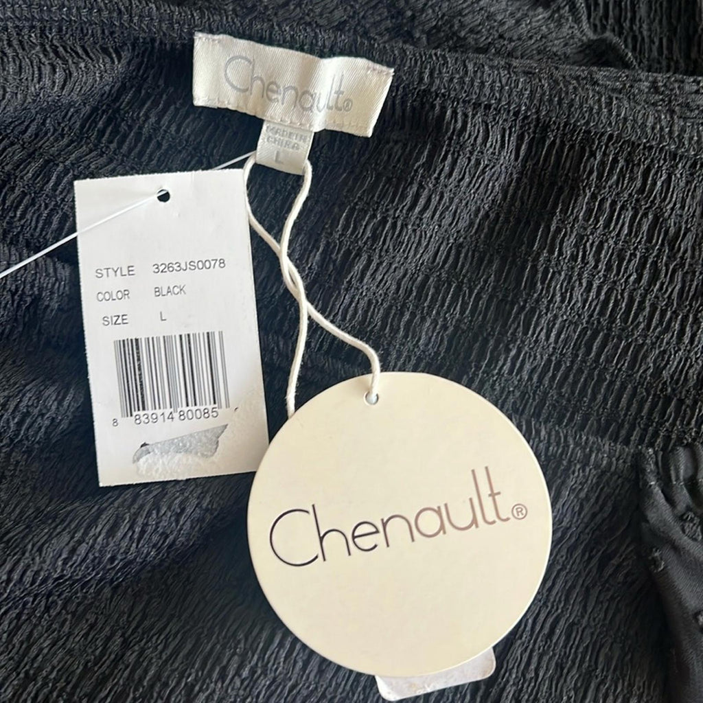 Status by Chenault Smocked Puff Sleeve Top in Black, Size L New w/Tag