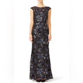 Badgley Mischka Midnight Swirl Long Formal Dress, Black Silver Size 10 $850