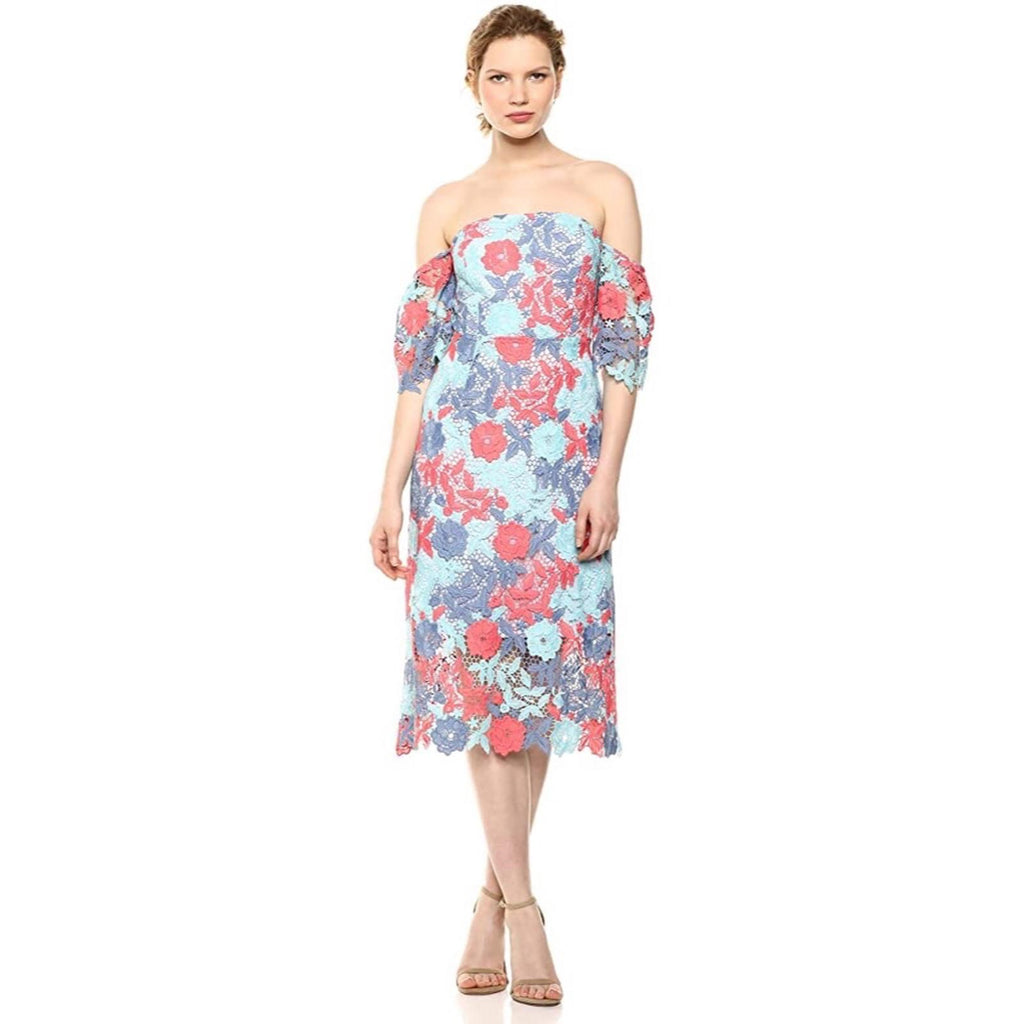 Sam Edelman Lace Three-Tone Off-the-Shoulder Dress,  Blue/Pink Size 8 New w/Tag