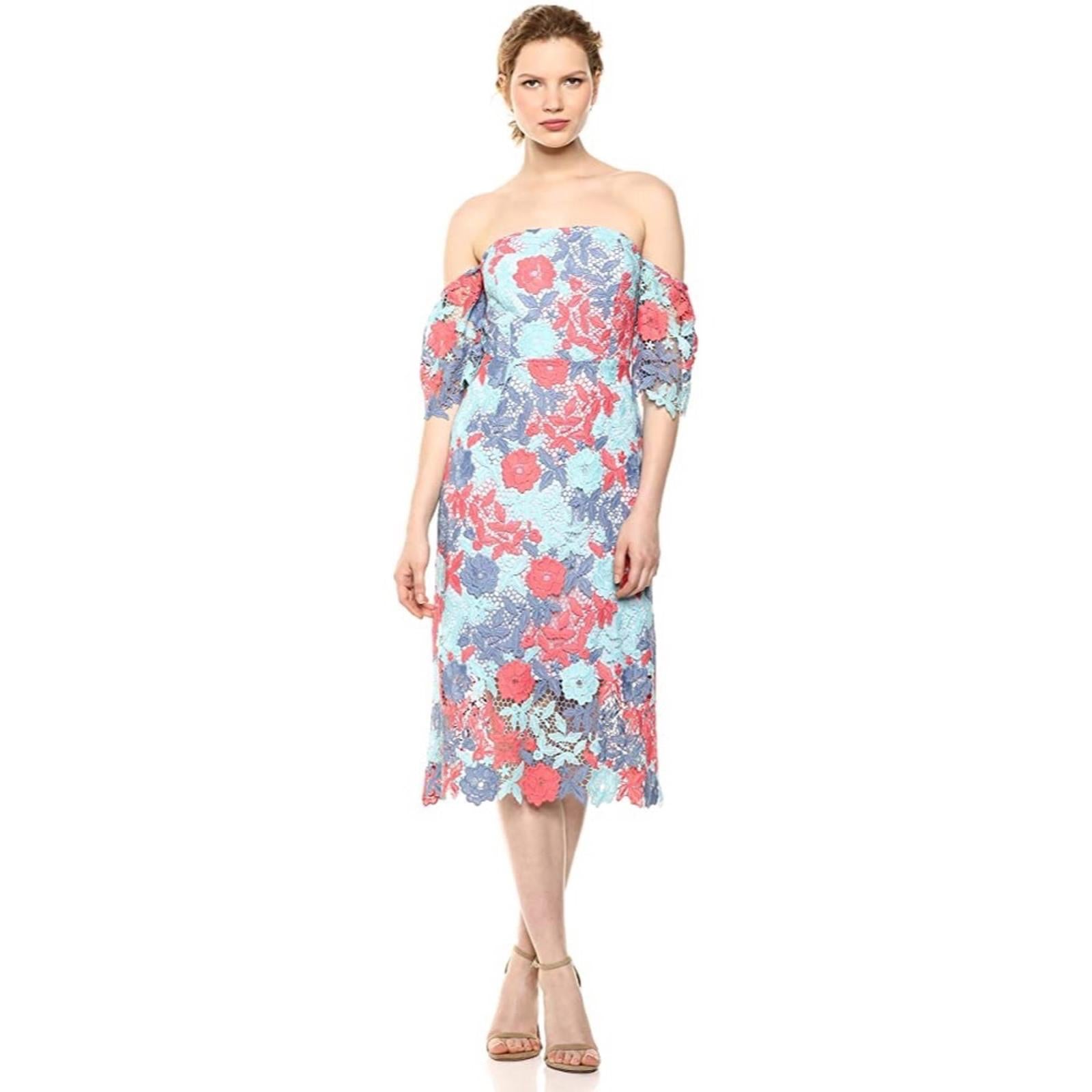 Sam Edelman Lace Three-Tone Off-the-Shoulder Dress,  Blue/Pink Size 8 New w/Tag