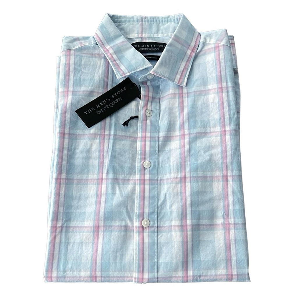 The Men’s Store Bloomingdale’s Plaid Button Up Dress Shirt Blue/ Pink Size M NWT