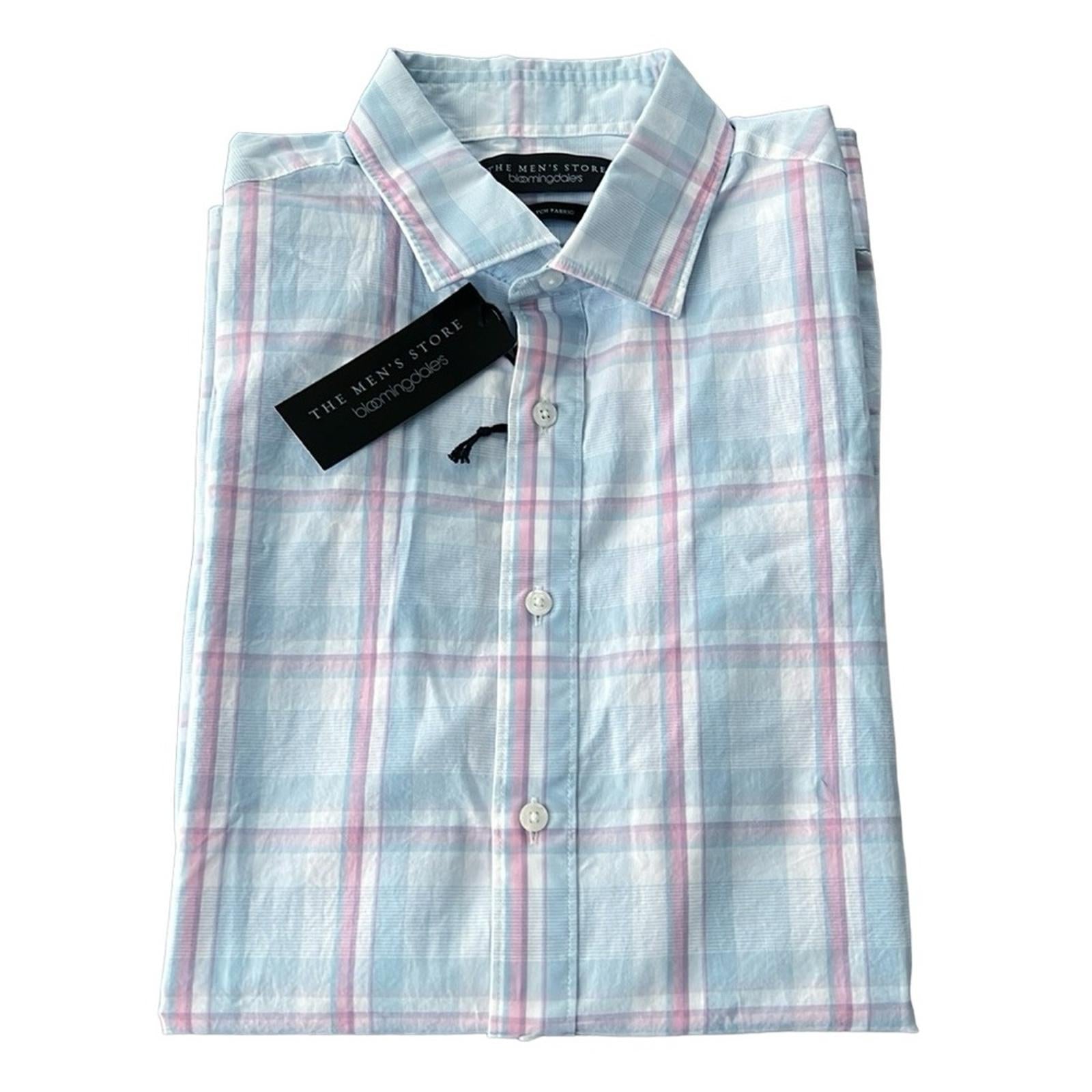 The Men’s Store Bloomingdale’s Plaid Button Up Dress Shirt Blue/ Pink Size M NWT
