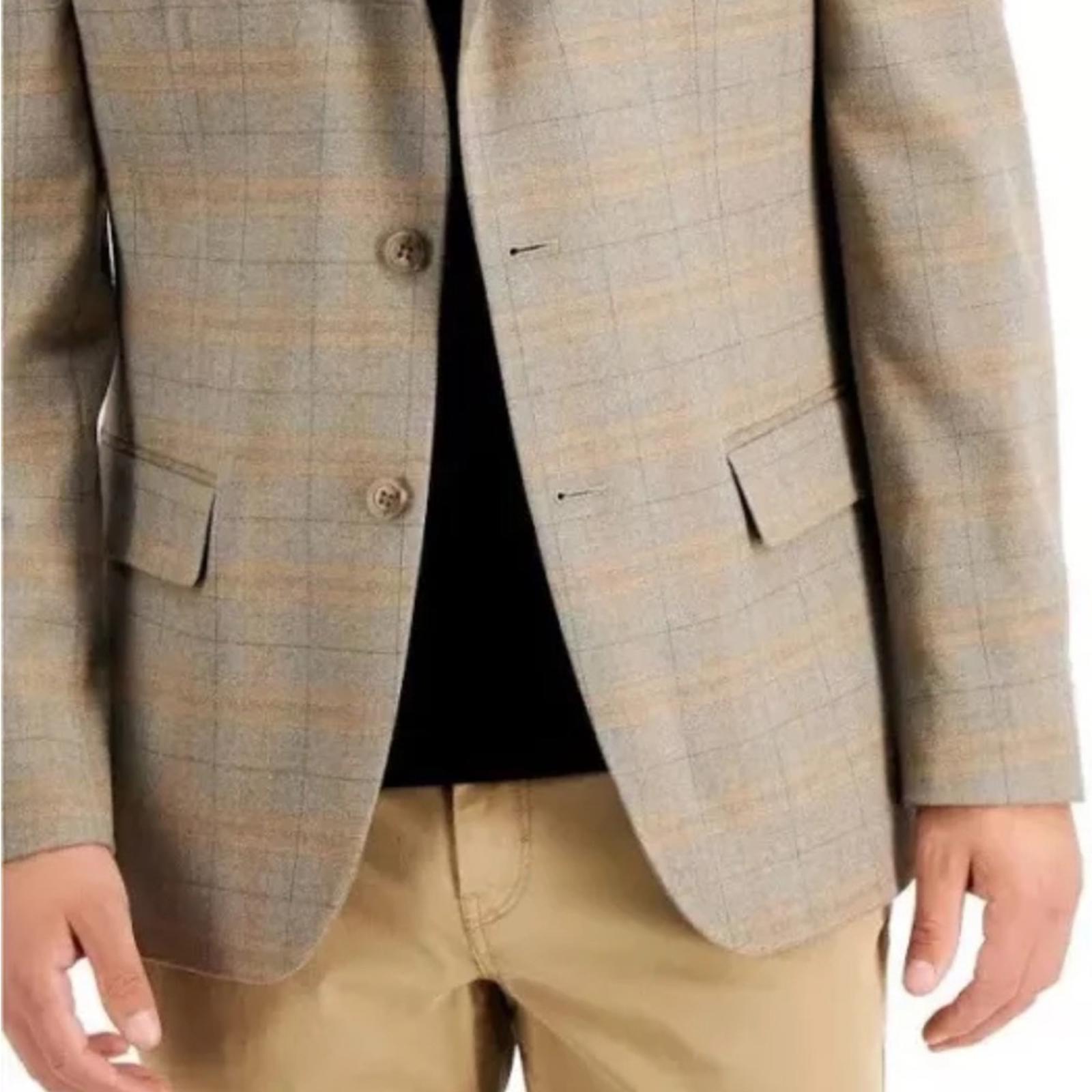 Tommy Hilfiger Conrad Oatmeal Gray Windowpane Plaid Blazer Size 44L NWT $295