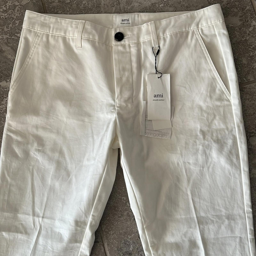 AMI Alexandre Mattiussi Straight-Fit Trousers Pants in Off-White, Size L, NEW