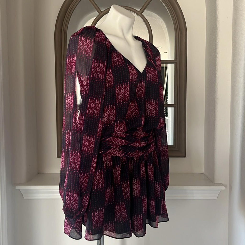 NEW Ramy Brook Jaylah Abstract Blouson Mini Dress in Boysenberry Size S $465