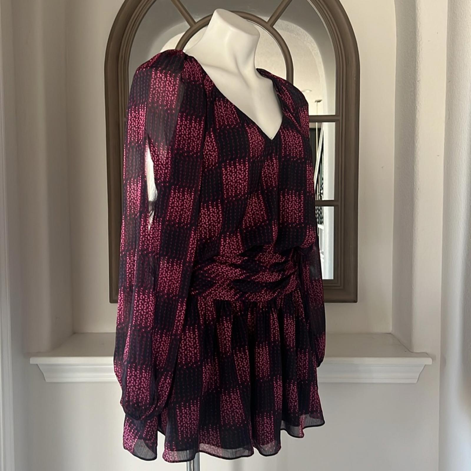 NEW Ramy Brook Jaylah Abstract Blouson Mini Dress in Boysenberry Size S $465