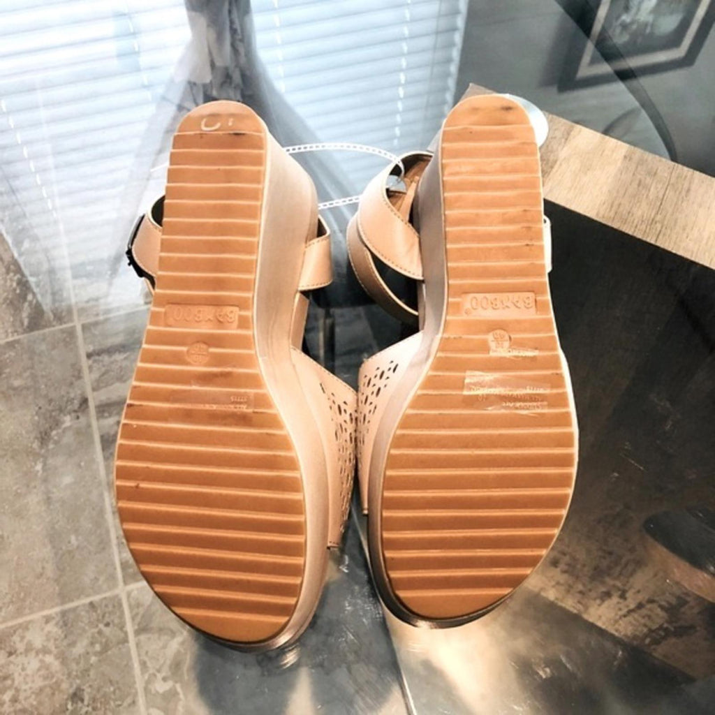 Bamboo Nude Wedge Platform Ankle Strap Sandals, Size 10M New w/o Box