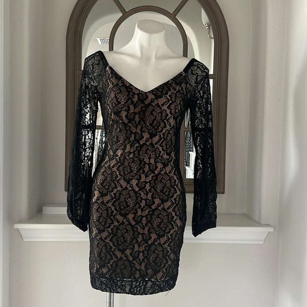 Dress the Population Esperanza Bodycon Mini Dress, Black/Nude Size S EXCELLENT