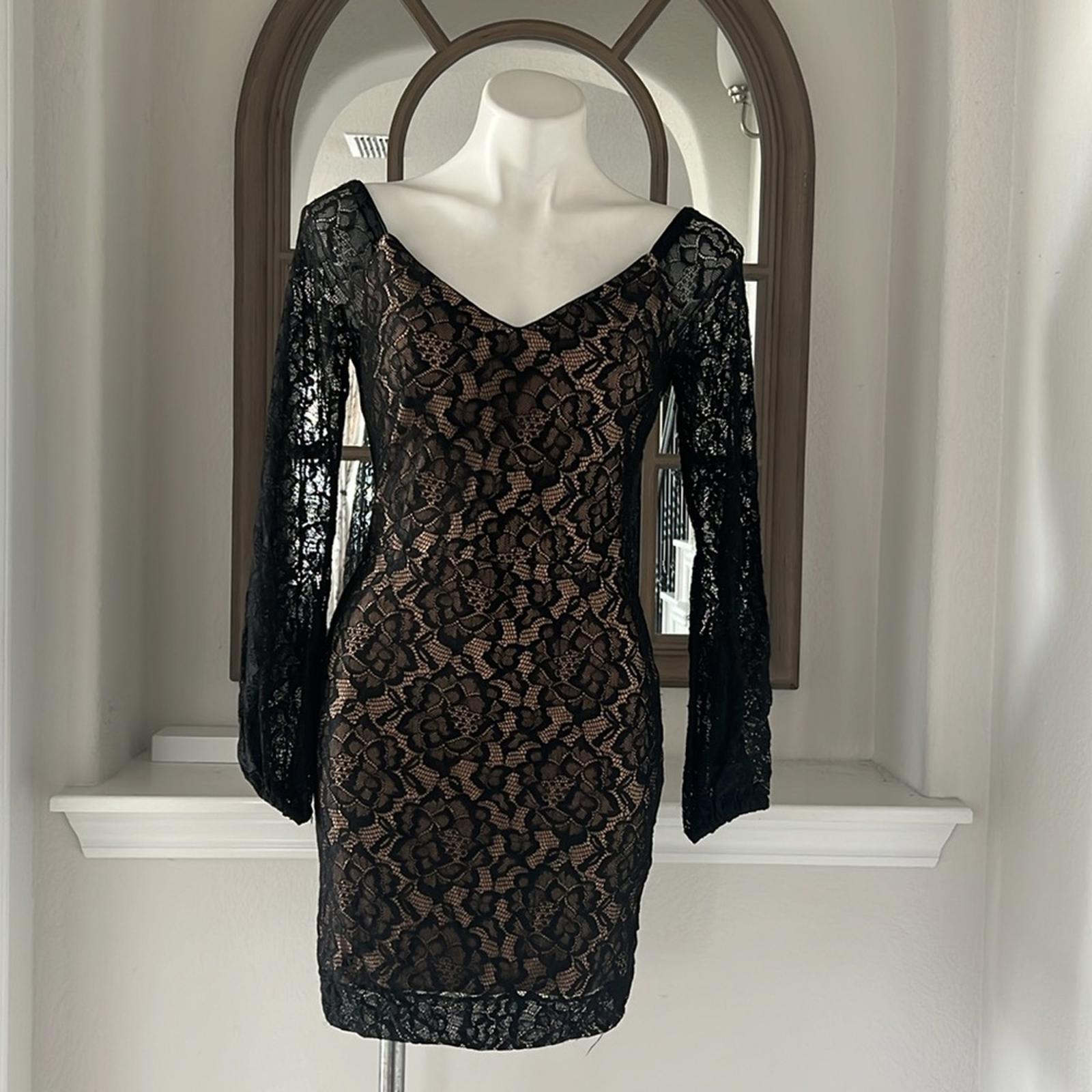 Dress the Population Esperanza Bodycon Mini Dress, Black/Nude Size S EXCELLENT