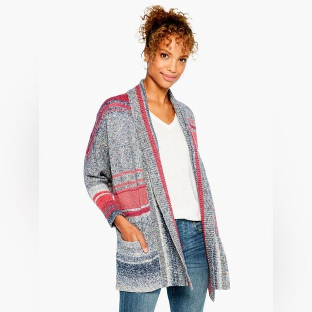 Nic+Zoe Santa Monica Open Front Cardigan w/Long Sleeves, Pink Multi Size S NWT