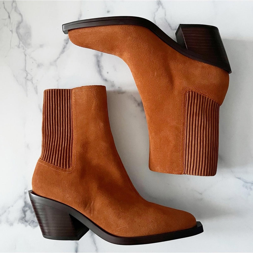 COACH Prestyn Ankle Booties in Burnished Amber, Leather Suede Boots NEW in Box!