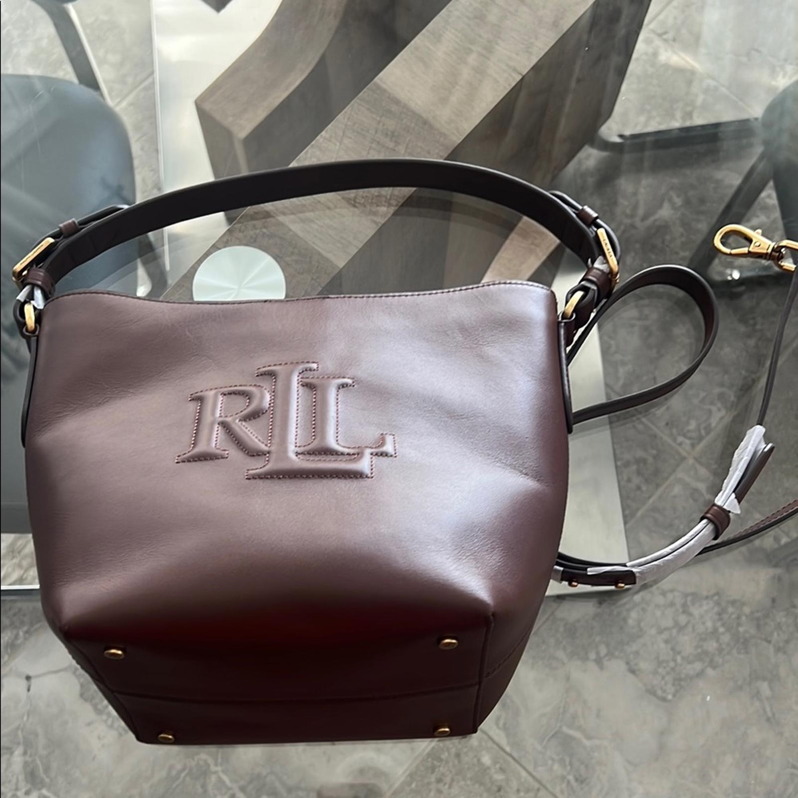 Lauren Ralph Lauren Leather Medium Witley Bucket Bag in Dark Mahogany, NEW