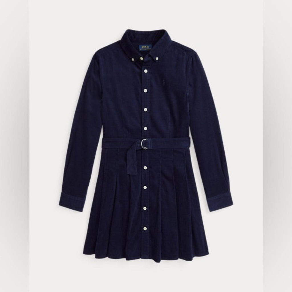 Polo Ralph Lauren Belted Pleated Corduroy Shirtdress in Navy, NWT, Size 10