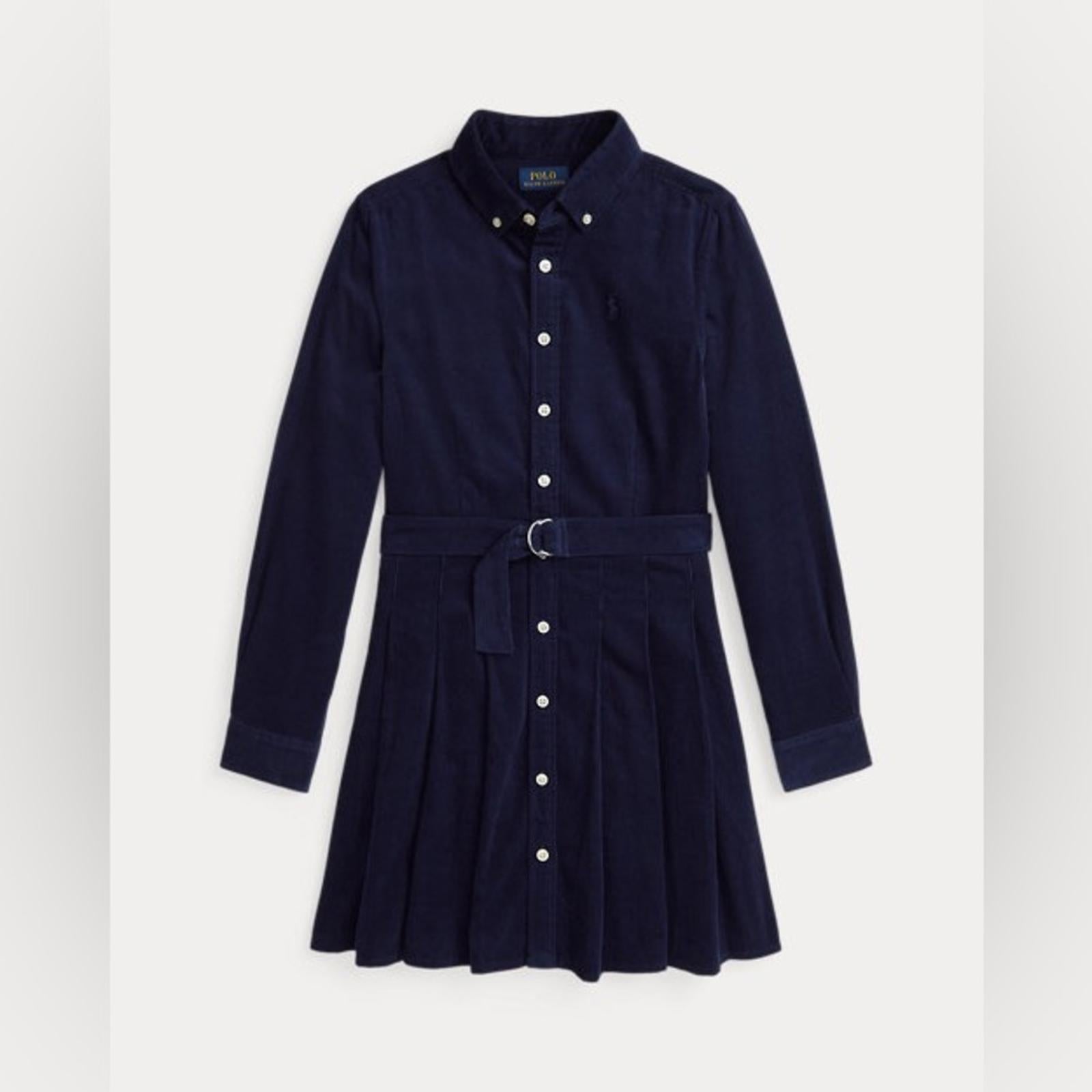 Polo Ralph Lauren Belted Pleated Corduroy Shirtdress in Navy, NWT, Size 10