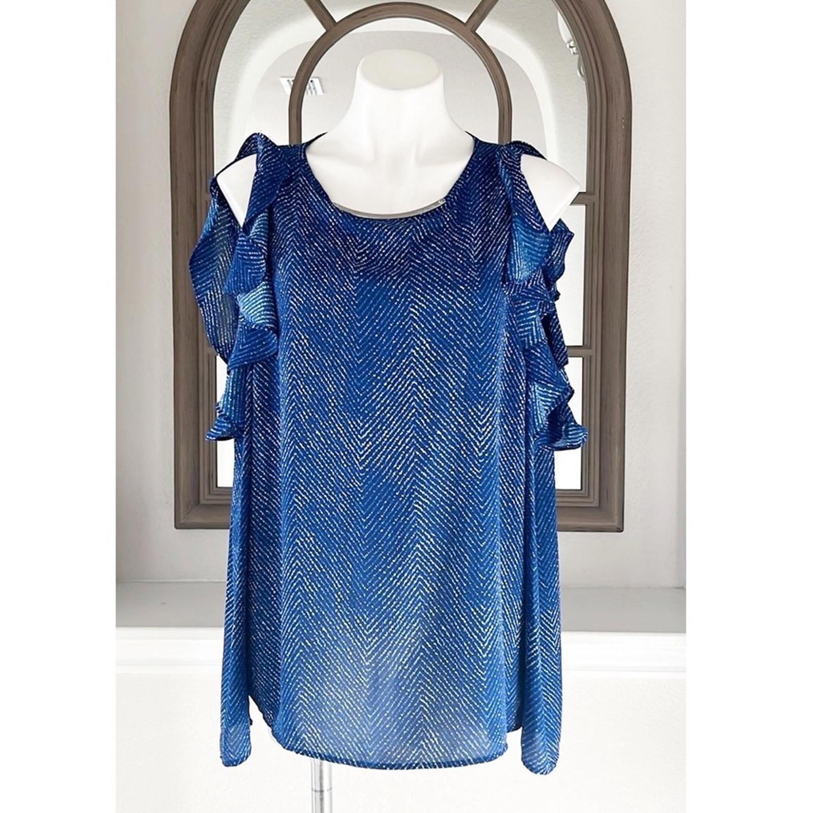 Michael Kors Cold Shoulder Ruffle Long Sleeve Blouse, Size XL $110 EXCELLENT