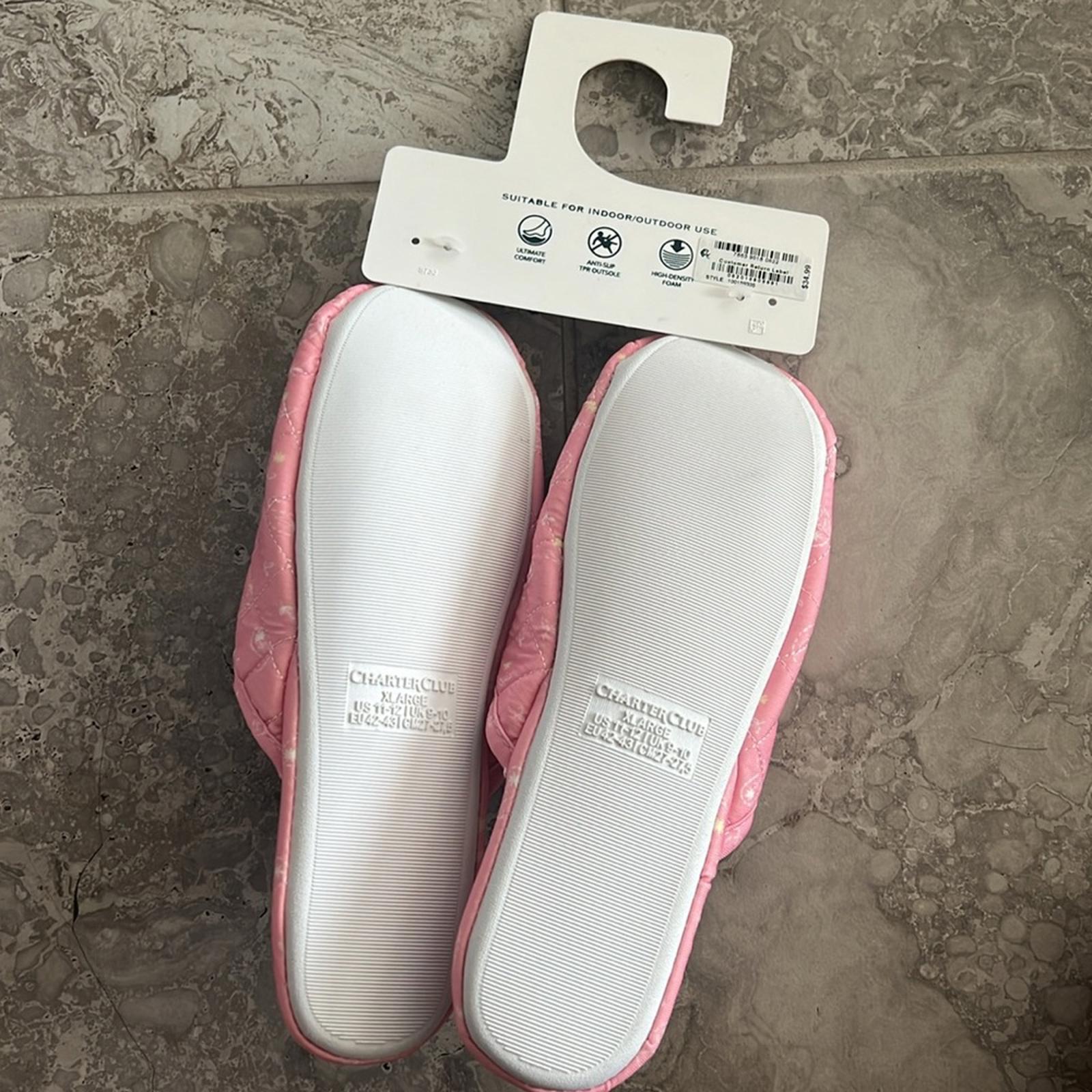 New Charter Club Quilted Paisley Floral Slippers, Pink Size XL (US 11-12) NWT
