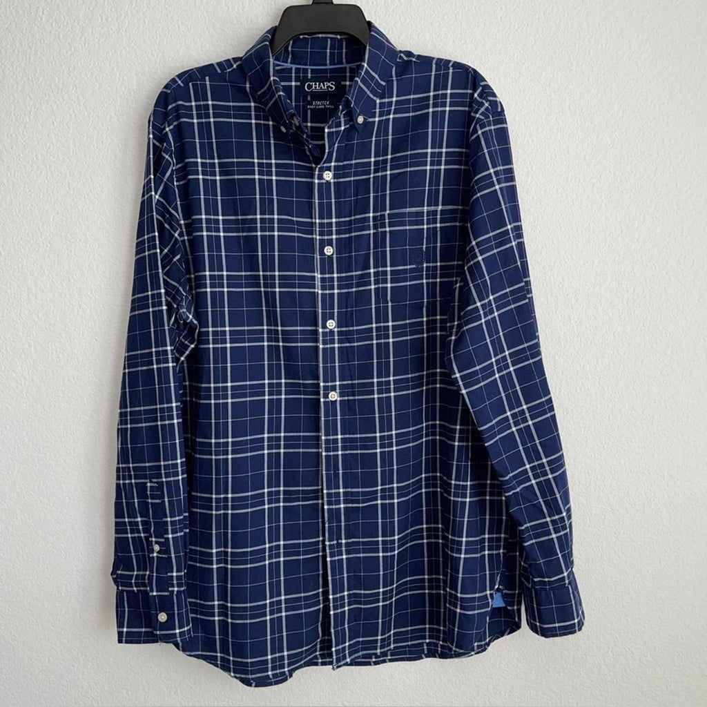 CHAPS Stretch Easy Care Twill Button Down Shirt, Size L EXCELLENT!