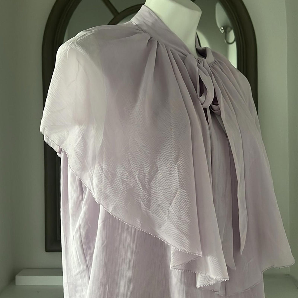 Lauren Ralph Lauren Tie-Neck Crinkle Georgette Cape Blouse Lt Purple Size XL NWT