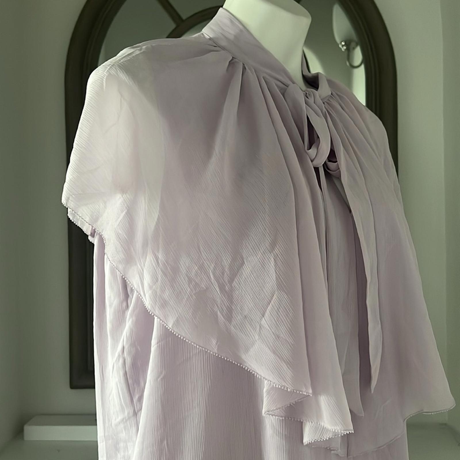 Lauren Ralph Lauren Tie-Neck Crinkle Georgette Cape Blouse Lt Purple Size XL NWT