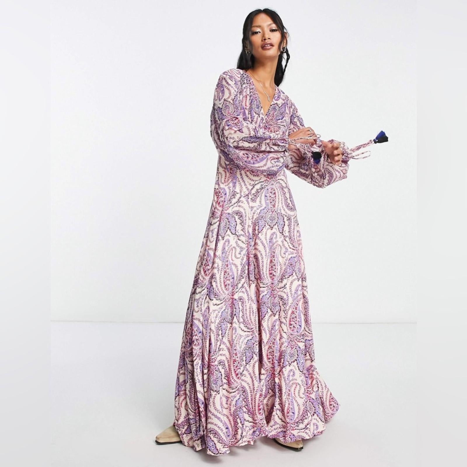Free People Mirage Boho Printed Blouson Sleeve Maxi Dress, Size 4, New w/Tag