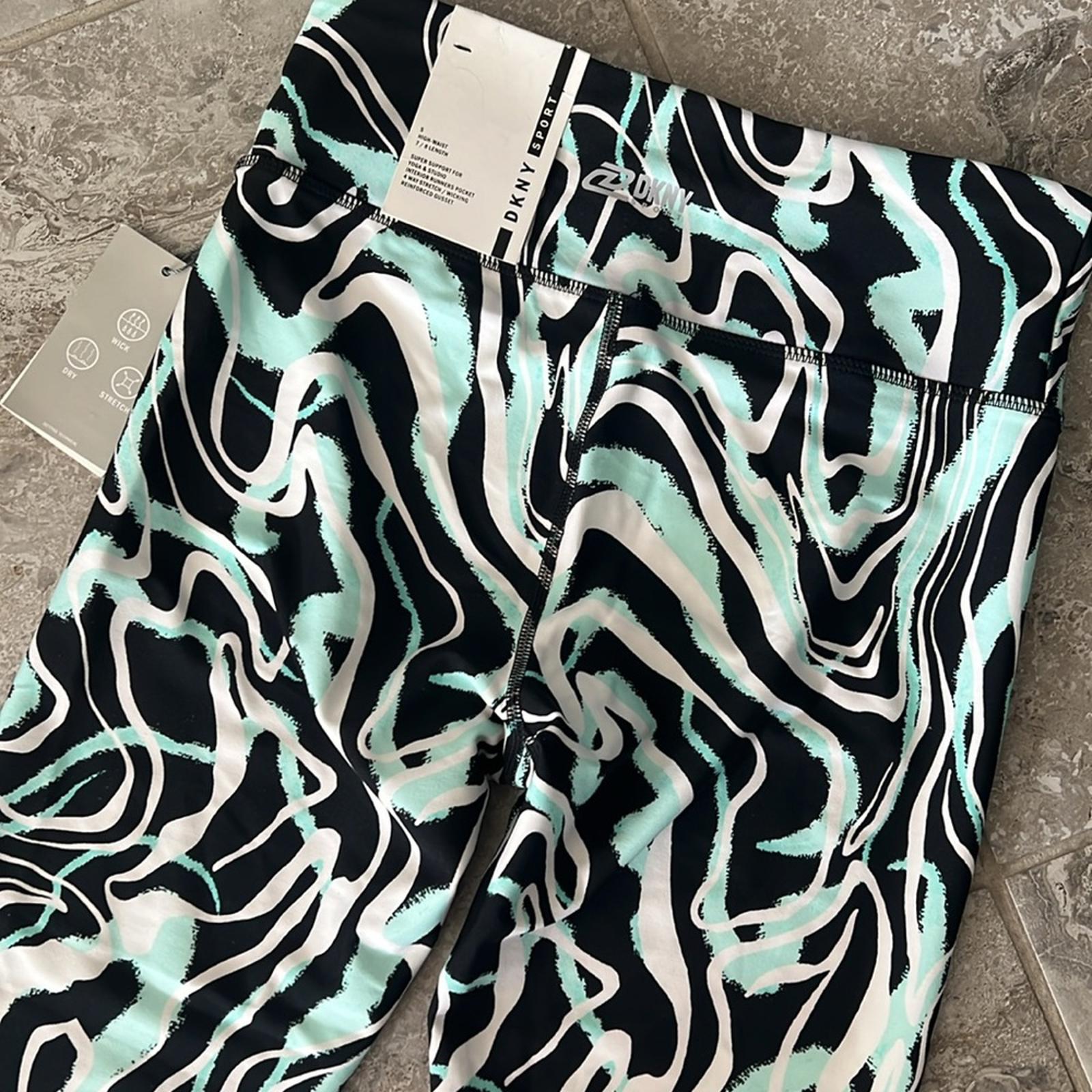 DKNY Marble Print 7/8 Leggings in Black/Green Size XS NEW w/Tag