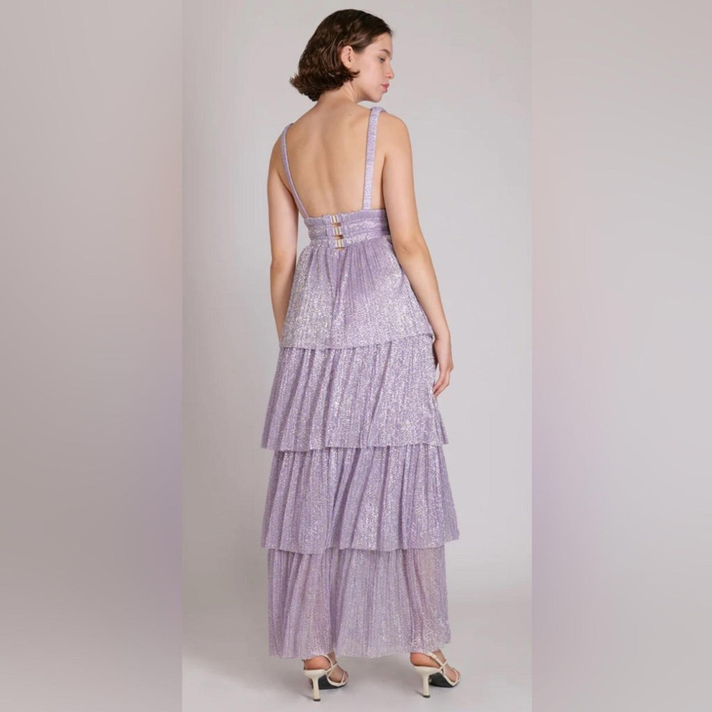 Sabina Musayev Alpha Pleated Knit Layered Maxi Dress, Lilac/Purple Size XL NEW