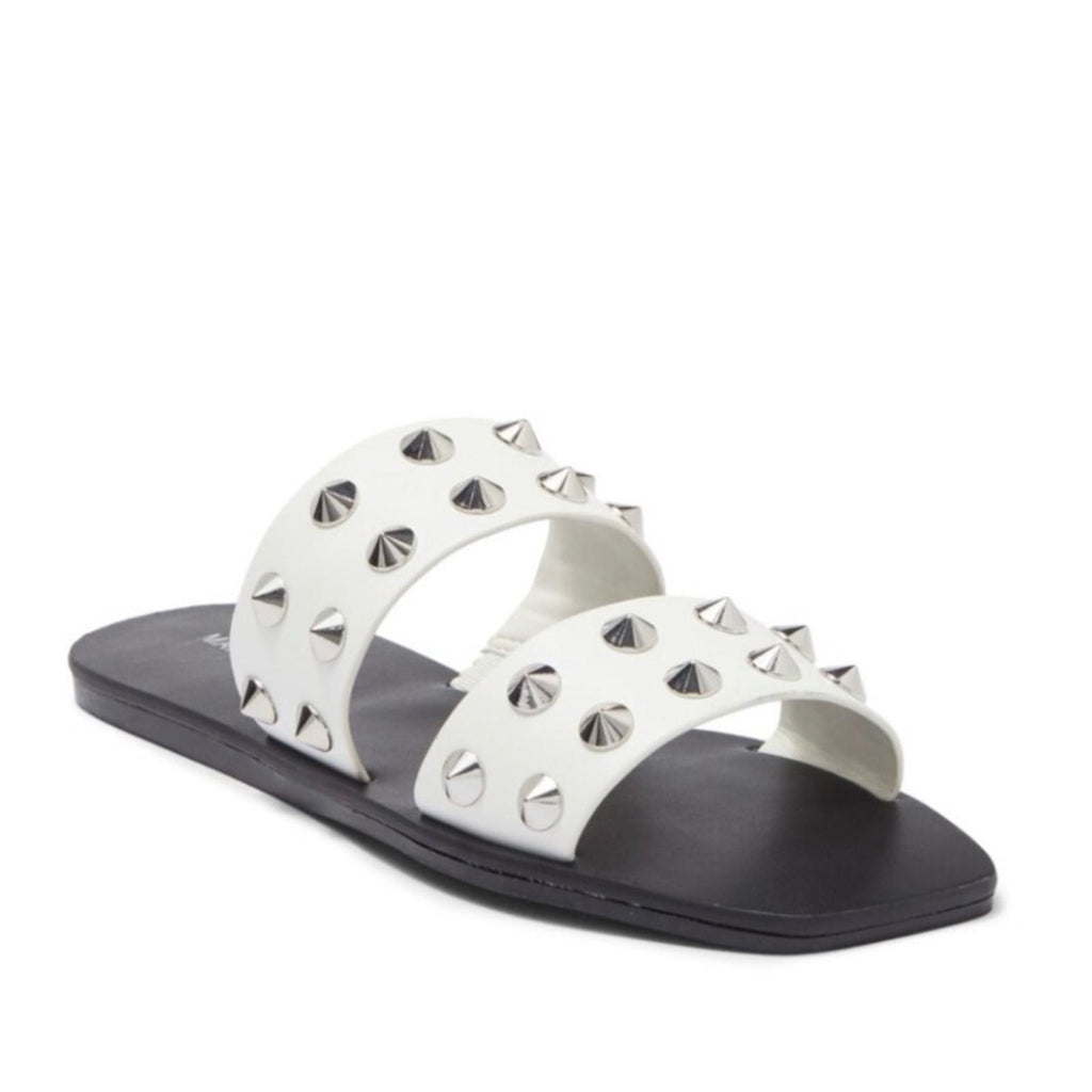 Marc Fisher Bolive Studded Slides Flat Sandals in White/Black, Size 7.5
