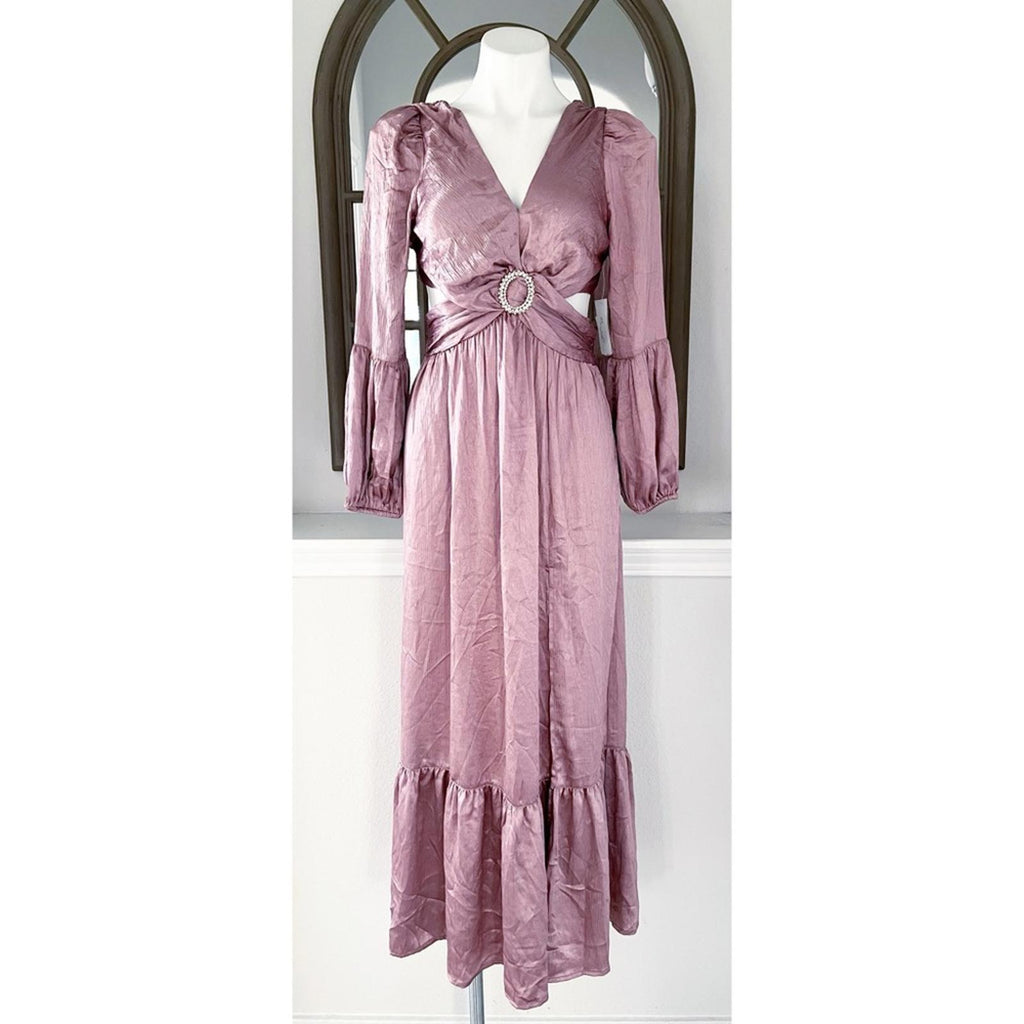 RAHI Luster "Leila" Midi Dress w/ Long Sleeve in Rose, Size S New w/Tag $186