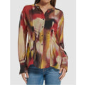 Calvin Klein Beige Ruched Waist Printed Tunic Button-Up Top, NWT, Size S