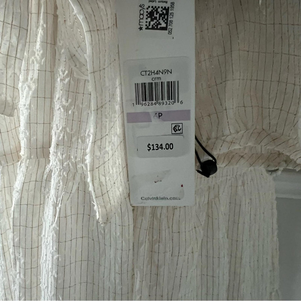 Calvin Klein Side-Tie Belt Pinstripe Tiered Dress, Petite Size 6 New w/Tag