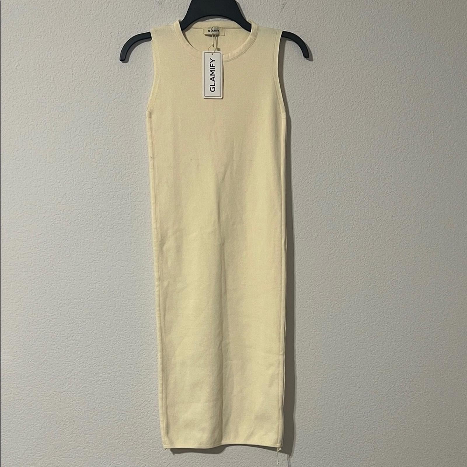 Glamify Ribbed Midi Tank Dress in Buttermilk, Size S, NEW