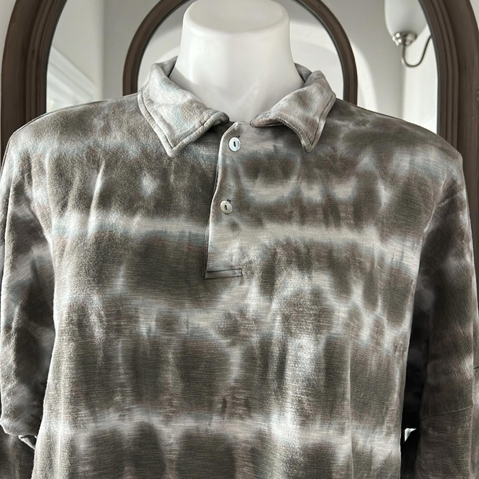 Olivaceous Tie-Dye Cropped Top Polo Long Sleeve Shirt, EXCELLENT!