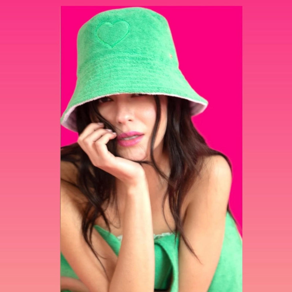 Jocelyn Palm Springs French Terry Bucket Hat, Green New w/Tag Retail $85