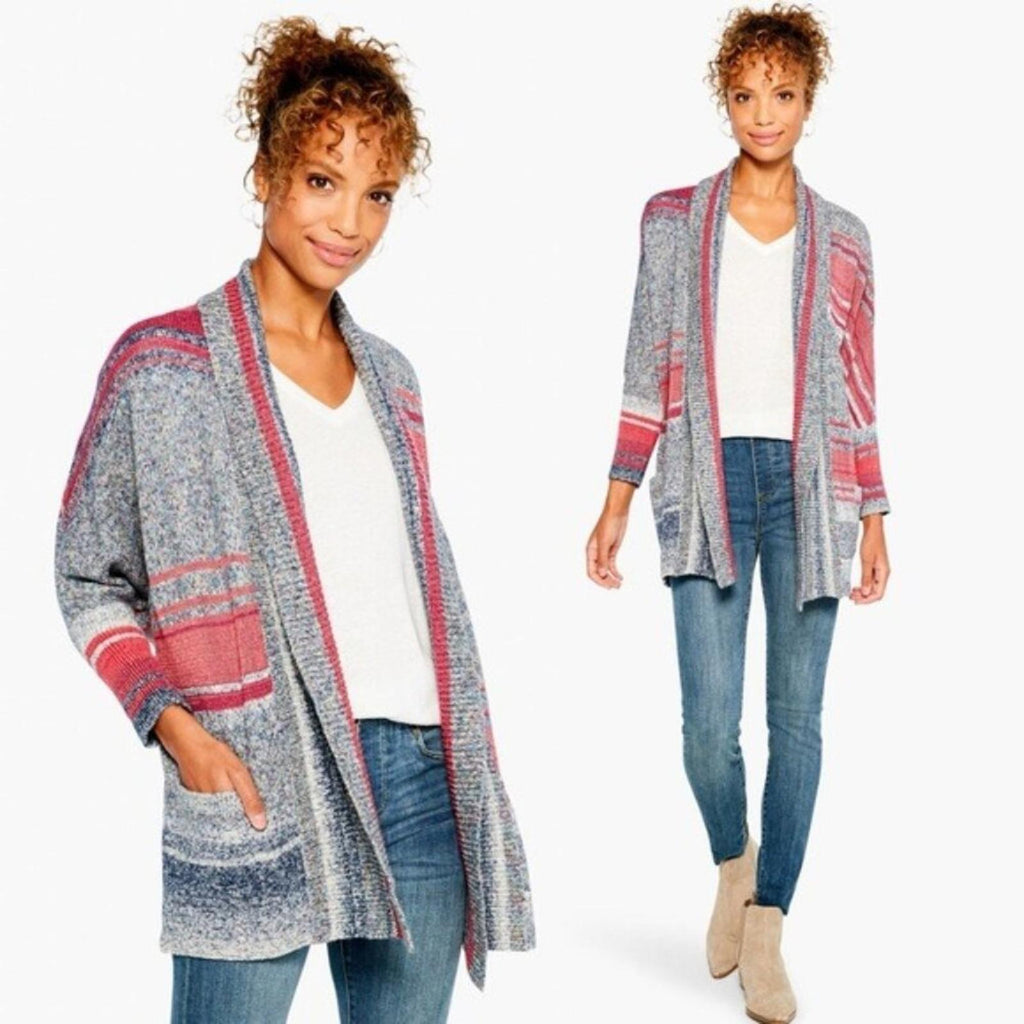 Nic+Zoe Santa Monica Open Front Cardigan w/Long Sleeves, Pink Multi Size S NWT