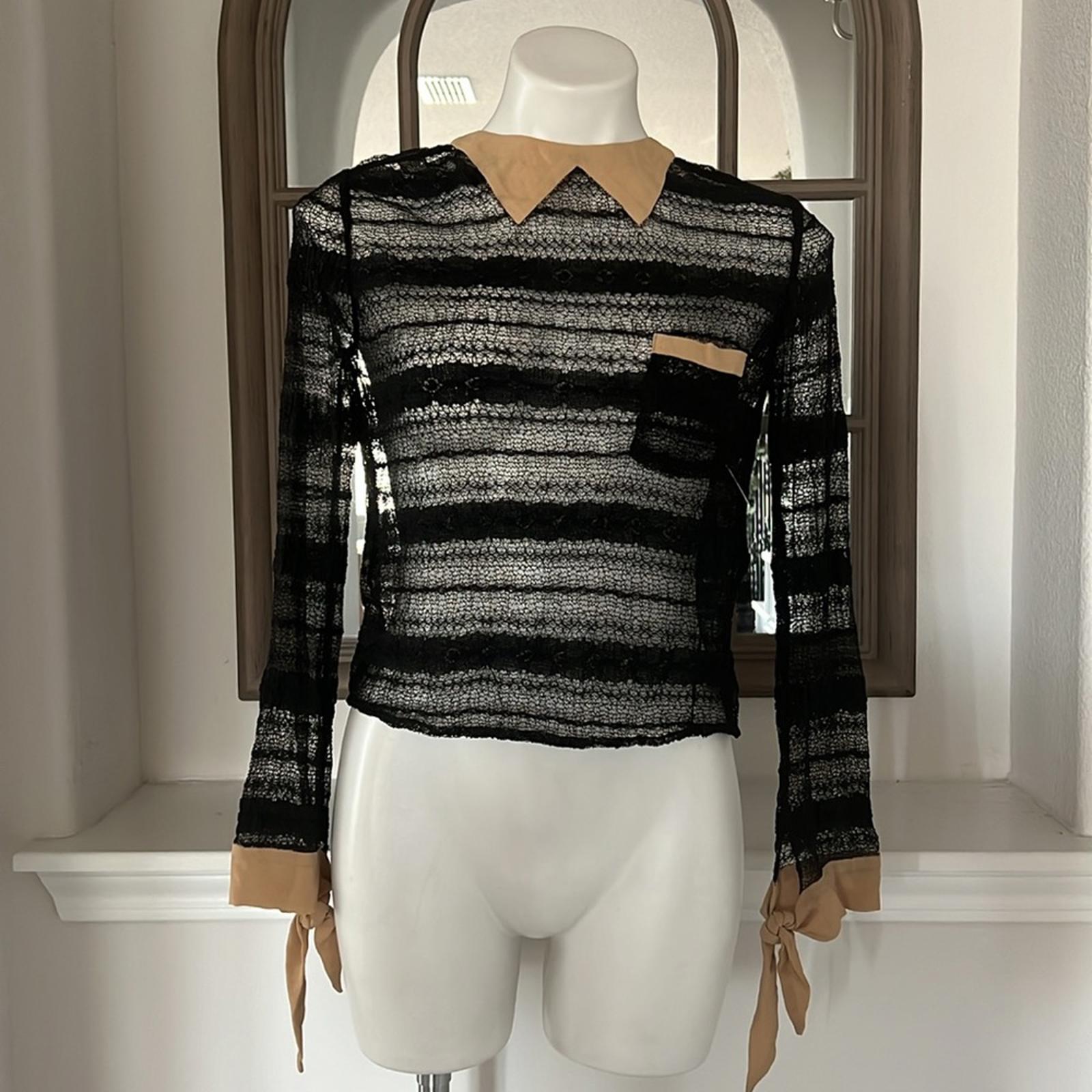 Opening Ceremony Sheer Lace Blouse in Black, Size S