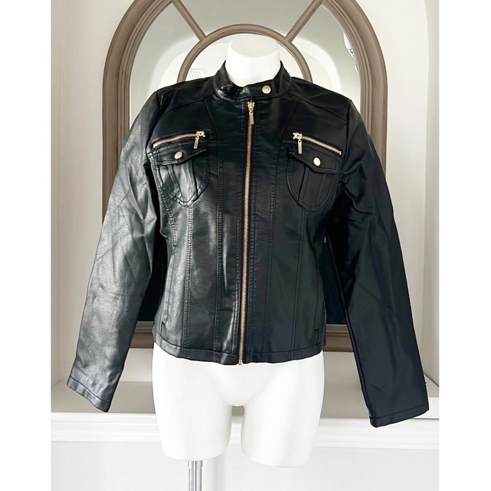 NEW LOOK Faux Leather Jacket in Black+Gold Tone Hardware, Size XL  New w/o Tag