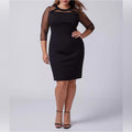 Lane Bryant Women’s Black Mesh Detail 3/4 Sleeve Sheath Dress Size 14 EXCELLENT