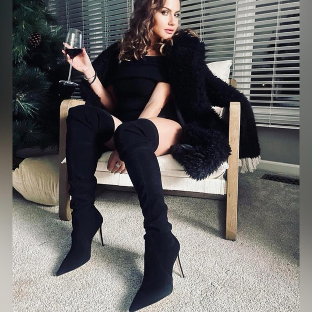 Stuart Weitzman UltraStuart100 Over The Knee Boots Suede Black Size 7 NEW in Box