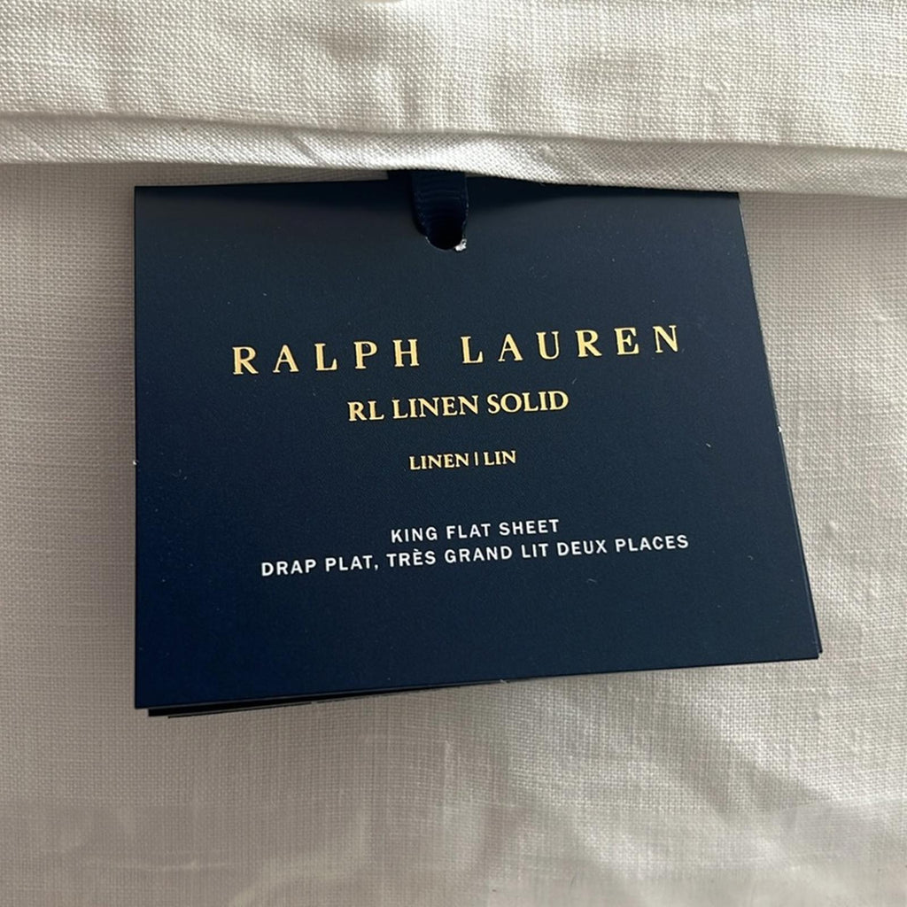 Ralph Lauren RL Linen Solid King Flat Sheet in Tux White, New w/Tag $325